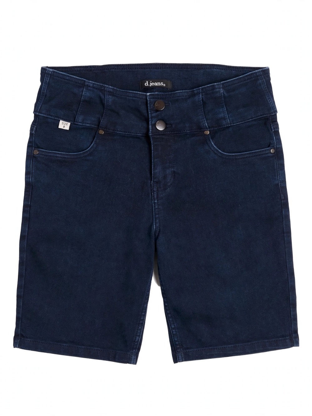 d. jeans Women's Navy Dark Wash Stretch Denim Bermuda Shorts Double Button 8